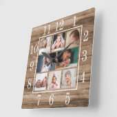 バ素朴ンウッド8フォトコラージファームハウス スクエア壁時計 (傾斜)