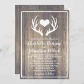 バ素朴ンウッド&ホワイトディアー〔雄ジカの〕枝角ズ結婚 招待状 (正面/裏面)