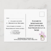 バ素朴ンウッド&ライツウェディングRSVP付きライラック ポストカード (裏面)