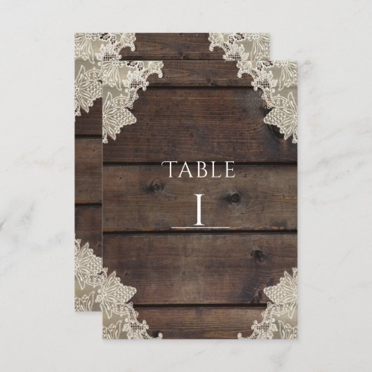 バ素朴ンウッド&レースロマンチックテーブル番号 招待状 (正面/裏面)
