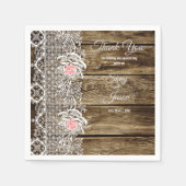 バ素朴ンウッド&レース結婚ズ紙 スタンダードカクテルナプキン (正面)