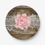 バ素朴ンウッド&レース結婚ズ ペーパープレート (正面)