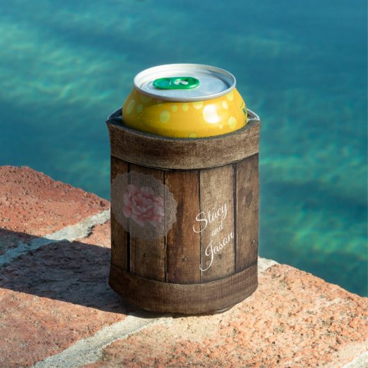 バ素朴ンウッド&レース結婚式の引き出物 缶クーラー (インサイチュ プール)