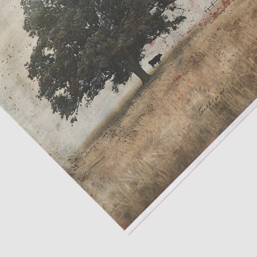 バ素朴ンオークの木と牛の絵画デコペ 薄葉紙 (詳細)