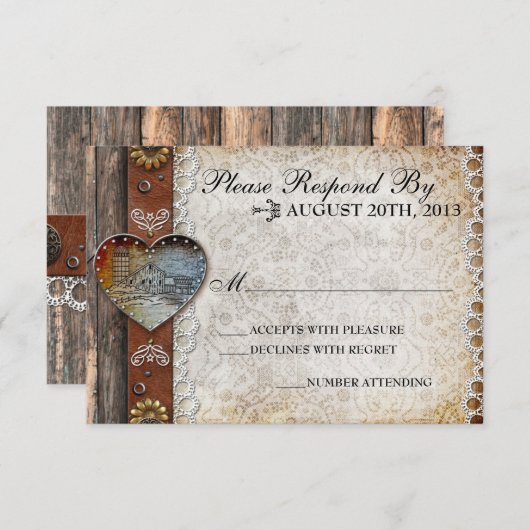 バ素朴ンカントリーウェディングRSVP 出欠カード (正面/裏面)