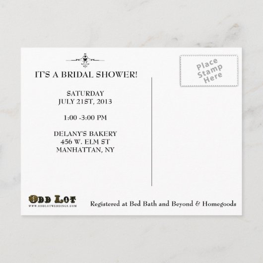 バ素朴ンカントリーブライダルシャワーはがき インビテーションポストカード (裏面)