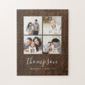 バ素朴ンフェイクウッドファミリーフォトコラージュ ジグソーパズル (縦)