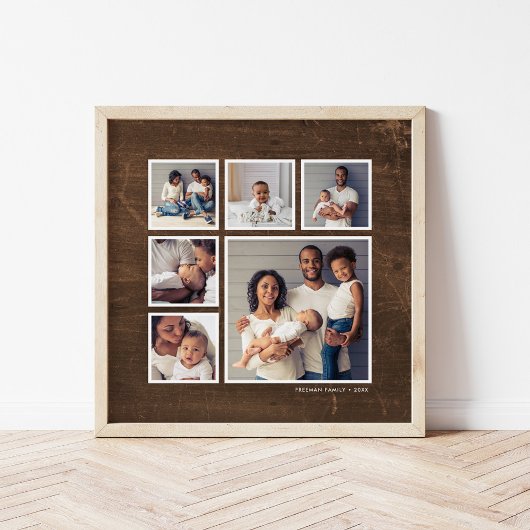 バ素朴ンフェイクウッド6スクウェア写真コラージュ ポスター