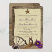 バ素朴ンホースシューズとパープルデイジー 招待状 (正面/裏面)