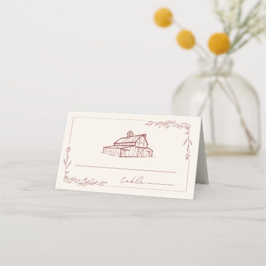 バ素朴ンミュートレッドファーム秋の結婚式 プレイスカード (正面)