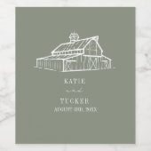 バ素朴ンラインアートセージ結婚グリーン ワインラベル (シングルラベル)