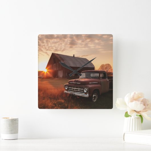 バ素朴ンヴィンテージトラッククロックファームハウス スクエア壁時計 (ホーム)