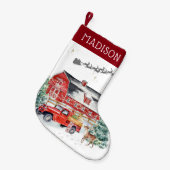 バ素朴ンヴィンテージレッドファームハウストラックモノグラム スモールクリスマスストッキング (正面 (吊り時))