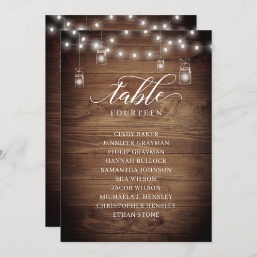 バ素朴ン木のテーブル番号座席表カード 招待状 (正面/裏面)