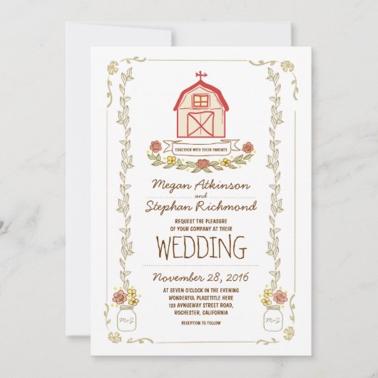 バ素朴ン結婚式招待状 招待状 (正面)