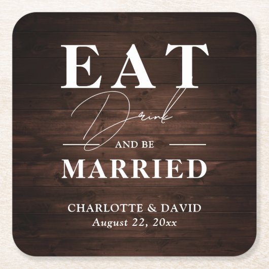 バ素朴ン食べウッドドックとビー結婚したズ スクエアペーパーコースター (正面)