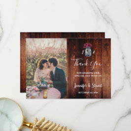 バ素朴ン・ウッド・メイスン・ジャー・モノグラ結婚ム写真 サンキューカード