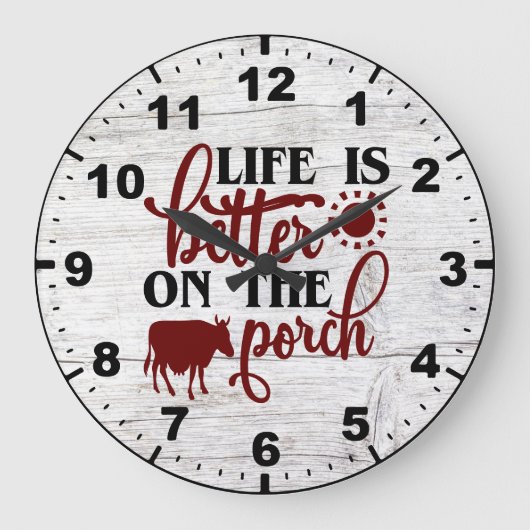 バ素朴ン・ウッド・ライフはポーチで良い ラージ壁時計 (正面)