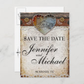 バ素朴ン・カントリー・ウェディング日付カードの保存 案内ポストカード (正面/裏面)
