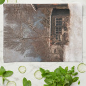 バ素朴ン&コテージヴィンテージスノーシーン キッチンタオル (折り畳み)