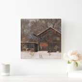 バ素朴ン&コテージヴィンテージスノーシーン スクエア壁時計 (ホーム)