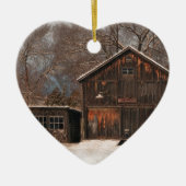 バ素朴ン&コテージヴィンテージスノーシーン セラミックオーナメント (正面)