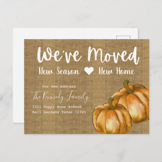 バ素朴ーラップウォーターカラーパンプキン秋ムービング 案内ポストカード (正面/裏面)