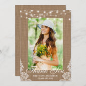 バ素朴ーラップレースのひも付きライトの写真卒業 サンキューカード (正面/裏面)