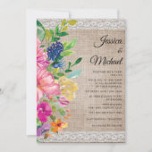 バ素朴ーラップレースピンクブルーフローラ結婚ズ 招待状 (正面)