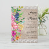 バ素朴ーラップレースピンクブルーフローラ結婚ズ 招待状 (スタンド正面)