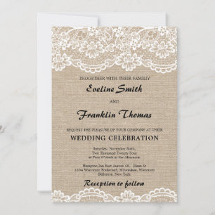 バ素朴ーラップ·レース·ヴィンテージ·シ結婚ック 招待状