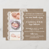 バ素朴ーラップ&レース |写真誕生のお知らせ 案内状 (正面/裏面)