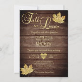 バ素朴ーンウッドカントリー金ゴールド秋インラブ結婚ズ 招待状 (正面)