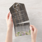 バ素朴ーンウッド&ワイルドフラワーズノーディナー オールインワン招待状 (貼ってはがせる)