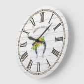 バ素朴ーンホワイトウッドサンフラワーズホースシュー ラージ壁時計 (傾斜)