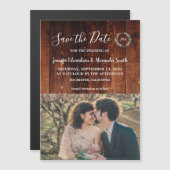 バ素朴ーン木モノグラム写真Dateを保存 マグネット招待状 (正面/裏面)