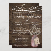 バ素朴ーン結婚ズピンクメイソンジャーブビーズブレス 招待状 (正面/裏面)