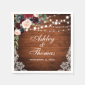 バ素朴ー結婚グンディブルーフローラレース スタンダードカクテルナプキン (正面)