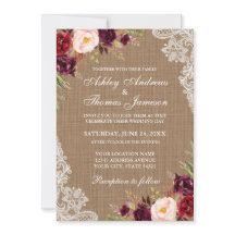 バ素朴ー結婚ラップバーガンディフローラレース招待状