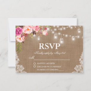 バ素朴ー結婚ラップフローラライツジャースレースRSVP 出欠カード