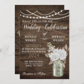 バ素朴ー結婚ンのウッドメイソンジャーフローラ 招待状 (正面/裏面)