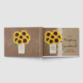 バ素朴ー結婚ンのバーラップメイソン瓶ひまわり花 ゲストブック (全面)