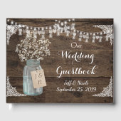 バ素朴ー結婚ンの木のメイソンの瓶バビーズブレス ゲストブック (正面)