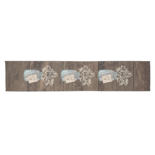 バ素朴ー結婚ンの木のメイソンの瓶バビーズブレス ショートテーブルランナー (横)