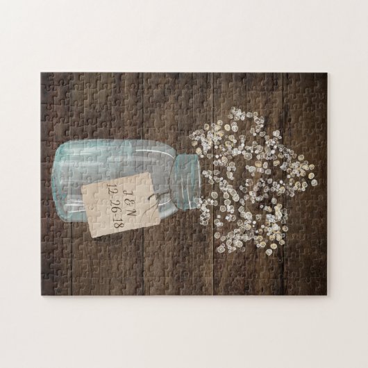 バ素朴ー結婚ンの木のメイソンの瓶バビーズブレス ジグソーパズル (横)