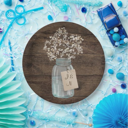 バ素朴ー結婚ンの木のメイソンの瓶バビーズブレス ペーパープレート (パーティー)