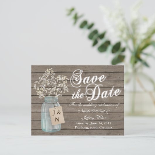 バ素朴ー結婚ンの木のメイソンの瓶バビーズブレス ポストカード (スタンド正面)