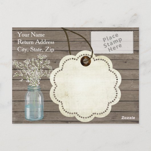 バ素朴ー結婚ンの木のメイソンの瓶バビーズブレス ポストカード (裏面)