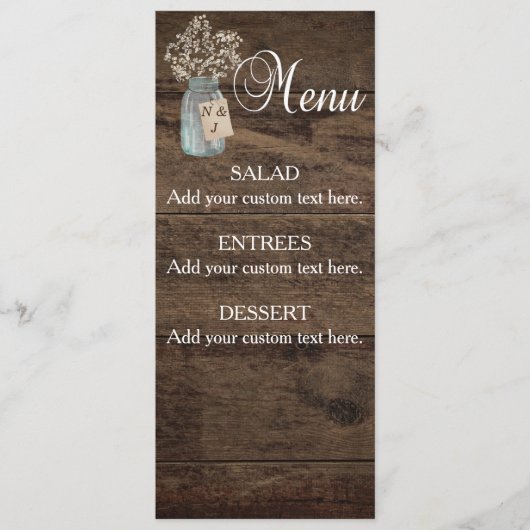 バ素朴ー結婚ンの木のメイソンの瓶バビーズブレス メニュー (正面)