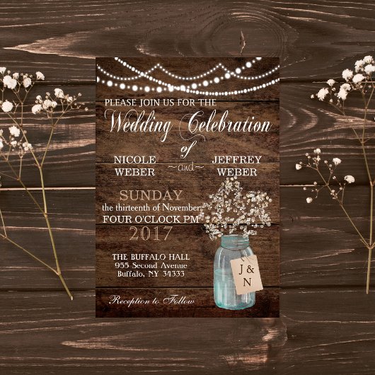バ素朴ー結婚ンの木のメイソンの瓶バビーズブレス 招待状
